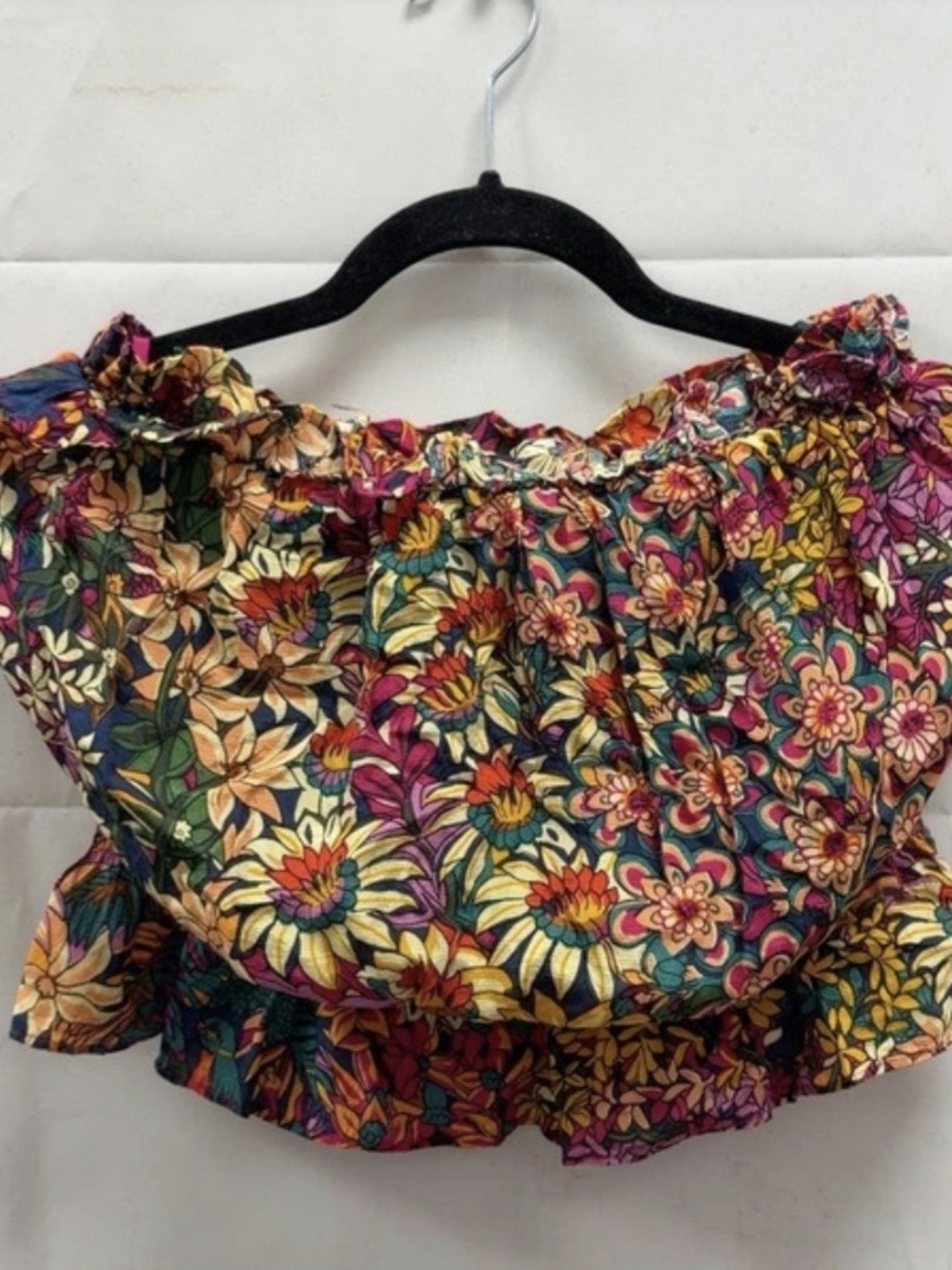 Anthropologie Multicolor Floral Off-Shoulder Crop Top